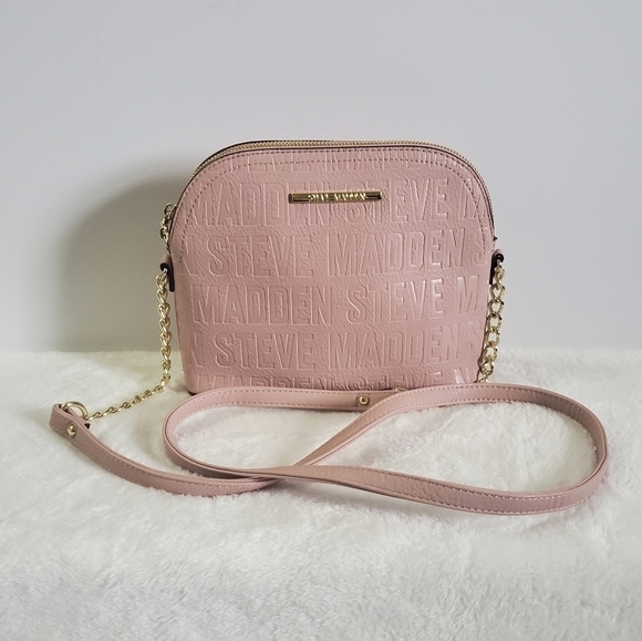 STEVE Madden Blush Pink Gold Chain Faux Leather Crossbody Bag Purse - Picture 1 of 14
